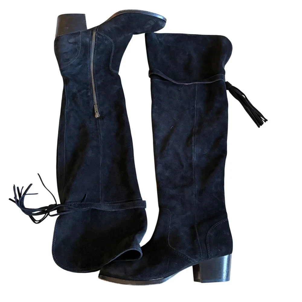 FRYE Clara Tassel Over Knee Women's Black Suede Boot‎ Size 8.5